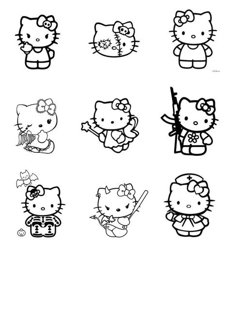 Creepy Hello Kitty Drawing, Small Hello Kitty Drawing, Cute Hello Kitty Tattoo Ideas, Kuromi And Hello Kitty Tattoo, Hello Kitty Flash Tattoo, Tatuajes Hello Kitty, Tatuajes Hello Kitty Tattoos, Matching Hello Kitty Tattoos, Tattoo Ideas Hello Kitty