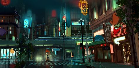 Big Hero 6 environment concept. Mingjue Helen Chen, Disney Big Hero 6, San Fransokyo, Animation Disney, Bg Design, Concept Art World, Disney Concept Art, Walt Disney Animation, Walt Disney Animation Studios