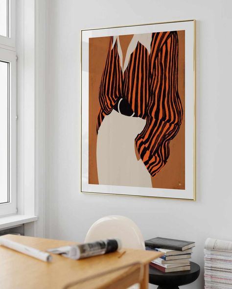 The Striped Shirt  by Marco Marella | Art Print - A5 | 5.8 x 8.3 | 14.8 x 21cm / Oak / No Border (Printed Edge to Edge) Framed Print Wall Art, Wall Art Living Room Brown, Artwork Dining Room Wall, Gallery Wall Ideas Modern, Interior Painting Art, Posters In Bedroom, Framed Posters On Wall, Prints For Walls Bedroom, Modern Paintings On Canvas