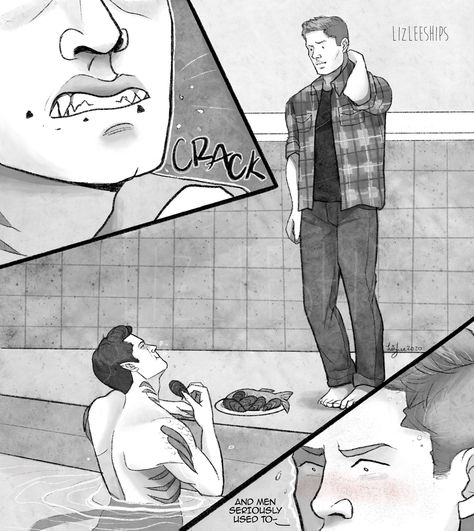 Destiel Tumblr, Destiel Fanfiction, Supernatural Fanfiction, Liz Lee, Destiel Fanart, Fish Out Of Water, Supernatural Comic, Castiel Supernatural, Dean And Cas