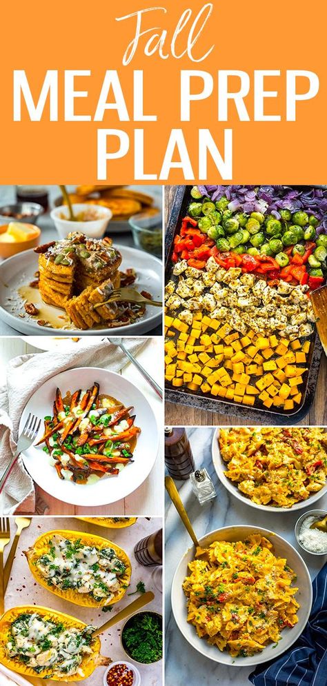 Try this Fall Meal Prep Plan - these comforting meals make the most of fall produce and are super quick to make thanks to ingredient prep! #fallrecipes #mealprep #mealplan Healthy Fall Recipes Meal Prep, Meal Prep Fall Recipes, Healthy Fall Meal Prep Lunch, Fall Meal Prep Dinner, Fall Food Prep, Fall Meal Prep Recipes, Fall High Protein Meal Prep, Fall Meal Plans, Easy Fall Meal Prep