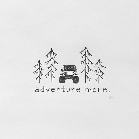 The best part of our days are spent enjoying what we love. Where is your next adventure? • • #jeepadventures #whoneedsajob #enjoyyourlife… Adventure Doodles Simple, Explore Doodle, Jeep Doodle, Cartoon Jeep Drawing, Camping Bullet Journal, Jeep Tattoo, Jeep Art, Flower Doodles, Journal Doodles