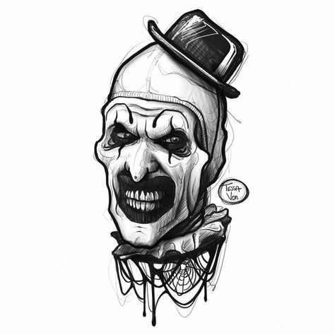 Horror Movie Character Tattoos, Cybergoth Tattoo, Movie Character Tattoos, Creepy Clown Pictures, Tattoo Art Drawings Sketches, Horror Killers, Horror Sleeve, The Slasher, Horror Movie Tattoos