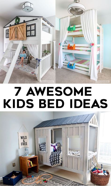 7 Awesome DIY Kids Bed Plans - Bunk Beds & Loft Beds | The House of Wood Unique Bunk Bed Ideas, Kids Bunk Bed Ideas, Bunk Beds Loft, Unique Kids Beds, Diy Kids Bed, Diy Beds, Beds Loft, Toddler Loft Beds, Diy Loft