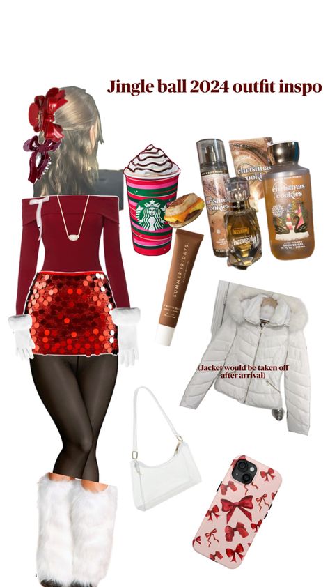 Christmas outfits, concert outfits, jingleball, Christmas, Santa, outfit inspo, concert inspo Jingle Ball Outfits, Jingle Ball Outfit Ideas Concert, Jingle Ball Concert Outfit Ideas, Jingle Ball Outfit Ideas, Christmas Concert Outfit, Mariah Carey Concert, Ball Outfits, Ball Outfit, Outfit Ideas Christmas