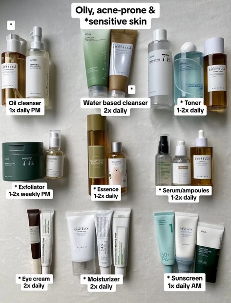 Exfoliate Face Routine Skin Care, Korean Skincare Routine Am And Pm, Glass Skin Routine, Oily Acne Prone Skin, Sensitive Acne Prone Skin, Korean Skin Care Secrets, Acne Prone Skin Care, Skincare For Oily Skin, Skin Care Basics