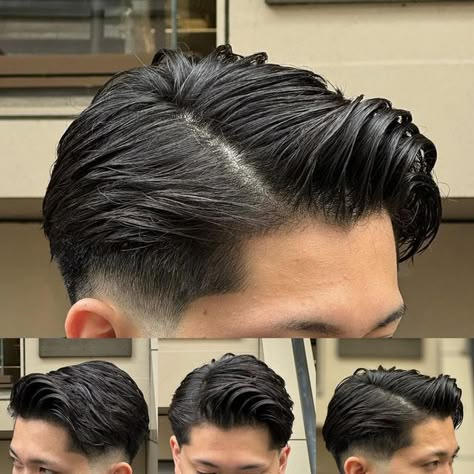 Long Sides Hair Men, Faded Haircut For Men Medium Long, Slickback Hairstyle Men, Burst Fade Haircut, Mens Haircuts Thick Hair, Barbers Haircut, Mens Haircuts Straight Hair, Mens Haircuts Short Hair, Gents Hair Style