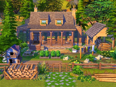 Sims 4 Cabin Layout, Sims4 Cabin, Sims 4 Cabin, Sims Apartment, Sims4 Builds, Sims Design, Cottage Village, Sims Lookbook, Sims 4 Cottage