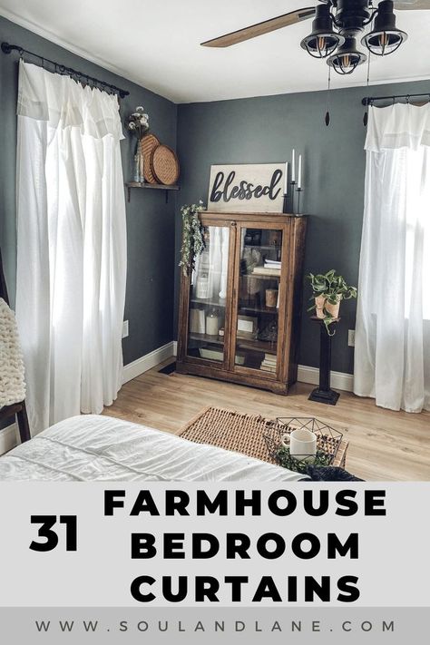 Farmhouse Bedroom Window Treatments, Farmhouse Bedroom Curtains, Farmhouse Curtains Living Room, Small Farmhouse Bedroom, Bedroom Window Design, Farmhouse Living Room Curtains, Cottage Curtains, Cool Room Ideas, Plush Bedding