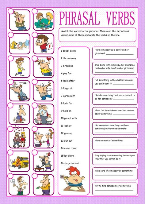 Phrasal verbs matching exercise - Interactive worksheet Reading Exercises, Verb Practice, Verb Worksheets, Phrasal Verbs, English Verbs, Improve Your English, Grammar Worksheets, English As A Second Language, Learn English Vocabulary