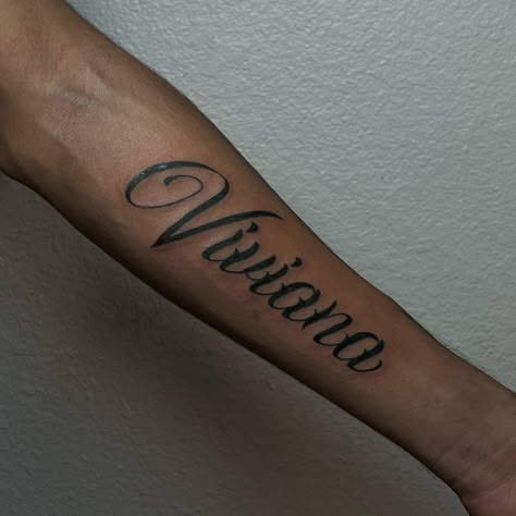 Name Tattoo Ideas - Lush Tattoos Name Tattoos Inner Arm, Forearm Last Name Tattoos, Man Name Tattoo, Cursive Tattoo Fonts For Men, Last Name Tattoos For Men, Boyfriends Name Tattoo Ideas, Name Tattoos For Men, Name Tattoos For Girls, Boyfriend Name Tattoos