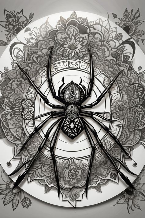 This spider mandala art is a dance of creation. The intricate web of lines and shapes represents the ever-changing nature of reality, and the spider itself is a symbol of the creative force that animates it all. Spider Mandala, Mandala Inspiration, Lines And Shapes, Leg Tattoo, The Spider, A Symbol, Leg Tattoos, Spider Web, Mandala Art