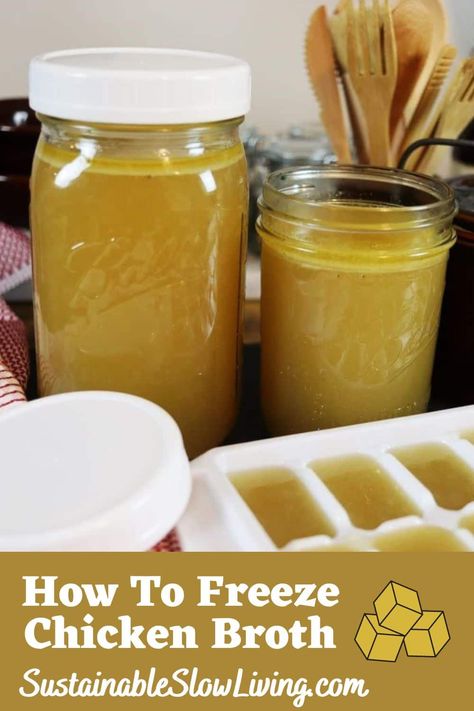 Freeze homemade chicken broth to store it for future use. It is great to have on hand for a varitety of dishes, including; soups and stews. How To Freeze Homemade Chicken Broth, How To Store Chicken Broth, How To Store Homemade Chicken Broth, How To Make Your Own Chicken Broth, Freeze Chicken Broth, Home Made Chicken Broth, Freeze Chicken, Defrost Chicken, Freezing Chicken