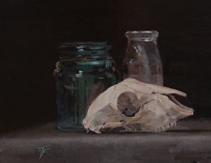 Loss & Found: Still Life with Sheep Skull by artist Tracy Ference. #stilllife painting found on the FASO Daily Art Show - http://dailyartshow.faso.com Skull Still Life, Sheep Skull, Arts Stream, Animal Skull, Cat Skull, Hyperrealism, Animal Skulls, Daily Paintworks, Skull And Bones