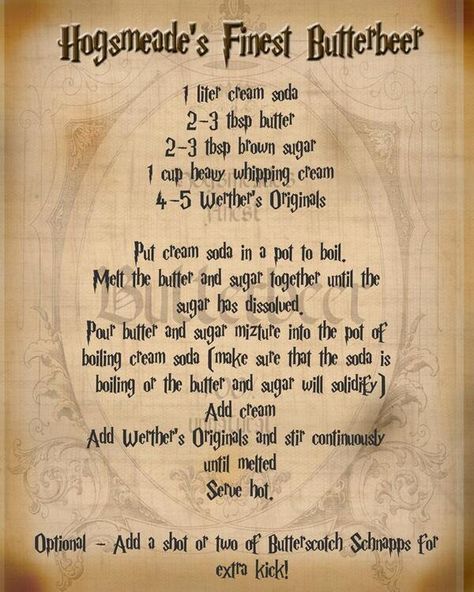 Harry Potter Butter Beer, Butterbeer Recipe, Butter Beer, Harry Potter Food, Festa Harry Potter, Anniversaire Harry Potter, Buku Harry Potter, Pocket Letter, Harry Potter Theme