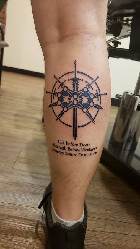 Knights Radiant (From the Brandon Sanderson novels) - By Gene @ Hotrod Tattoo in Chandler AZ #tattoos #tattoo #beauty Knights Radiant Tattoo, Stormlight Archive Tattoo Ideas, Way Of Kings Tattoo, Harry Dresden Tattoo, Name Of The Wind Tattoo, Brandon Sanderson Tattoo, Stormlight Tattoo, Stormlight Archive Tattoo, Cosmere Tattoo