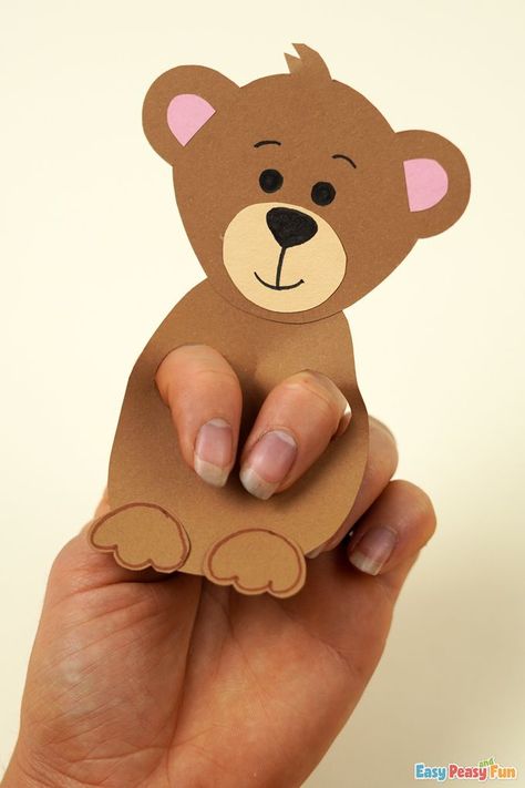 Bear Crafts Preschool, Bear Puppet, Puppet Template, Teddy Bear Crafts, Winter Crafts Preschool, Puppets For Kids, Fun Fall Crafts, Paper Puppets, Puppet Crafts