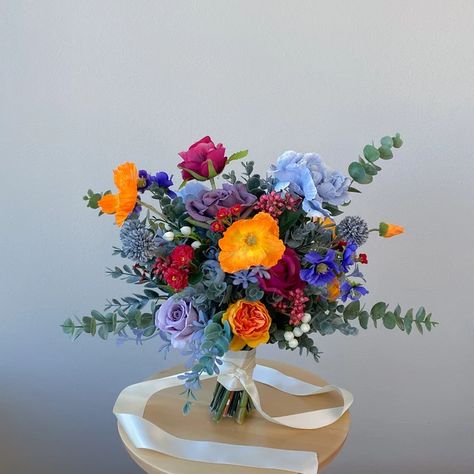 FYNWFlowerStudioUK - Etsy Blue And Orange Flower Arrangements, Hoco Ideas, Silk Flower Bouquet, Silk Flower Bouquets, Boquette Flowers, Boda Mexicana, Hand Bouquet, Engagement Inspo, Flower Therapy