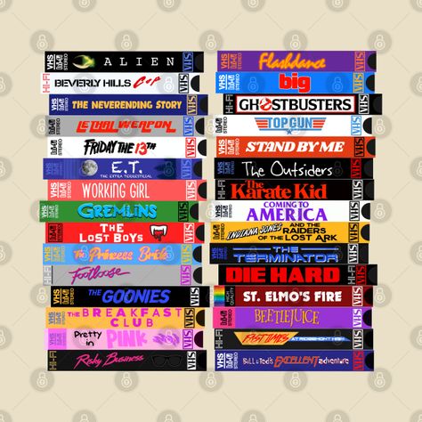 Check out this awesome 'Retro+80s+Movies+VHS+Stacks' design on @TeePublic! Vhs Stack, Sala Retro, Vhs Design, Bujo Themes, Pink Club, 80s Pop Culture, 90s Pop Culture, Risky Business, The Neverending Story