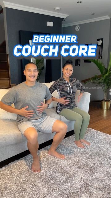 Lazy Couch Workout, Justin Agustin Exercise, Chair Core Exercises, Couch Workout Exercises, Couch Exercises At Home, Justin Augustin Fitness, Couch Exercises, Seated Workouts, Justin Augustin