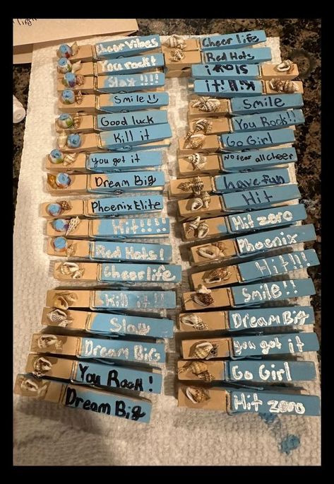 All About Cheer Pins | Hi everyone. Just found this group so this is my first post | Facebook Volleyball Clothespins, Cheer Clip Ideas, Cheer Clips, Cheer Pins Diy, Spirit Sticks Cheerleading Diy, Cheer Pin Ideas, Cheer Pins, Cheer Clothespins Ideas, Cheer Good Luck Pins