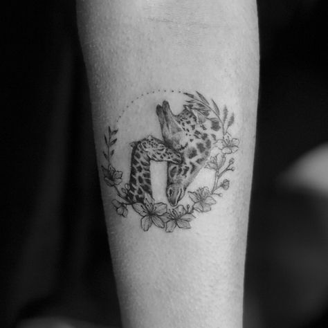 #microtatoo #giraffe #blackwork #dotwork #fineline #botanical | By Jessica Rodrigues | Mar 17th 2018 | 489970 Giraffe Arm Tattoo, Giraffe Tattoo Mom And Daughter, Mother Daughter Tattoos Giraffe, Mother Son Giraffe Tattoo, Giraffe Tattoo Mother Daughter, Mother And Daughter Giraffe Tattoo, Mum And Daughter Giraffe Tattoo, Giraffe Family Tattoo, Giraffe Tattoo With Flowers