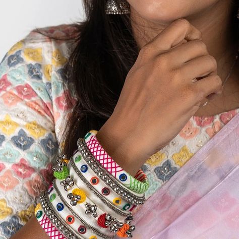 LAST WEEK TO ORDER FOR NAVRATRI! UK AND ROI! SHOP NOW!! Navratri Bangles, Navratri Ideas, Fabric Bangles, Navratri Collection, Bangles Diy, Embroidered Jewelry, Silk Thread Jewelry, Silk Art, Thread Jewellery