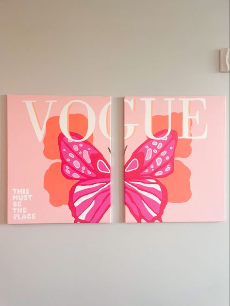 2 canvas panels, pink and orange butterfly painting Plakat Design Inspiration, رسم كاريكاتير, Pink Canvas Art, Simple Canvas Paintings, Cute Canvas Paintings, Easy Canvas Art, Canvas Painting Designs, Cute Paintings, Small Canvas Art