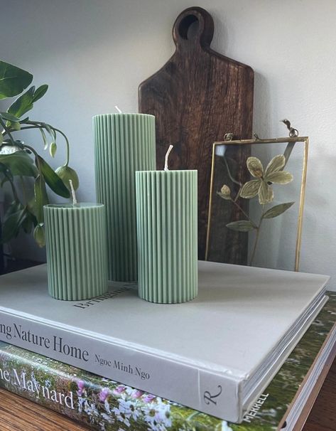 Ribbed Pillar Candles Sage Green - Etsy Green Candles, Slytherin Wallpaper, Green Room Decor, Green Bedroom Decor, Green Apartment, Sage Candle, Sage Green Bedroom, Green Candle, Green Home Decor