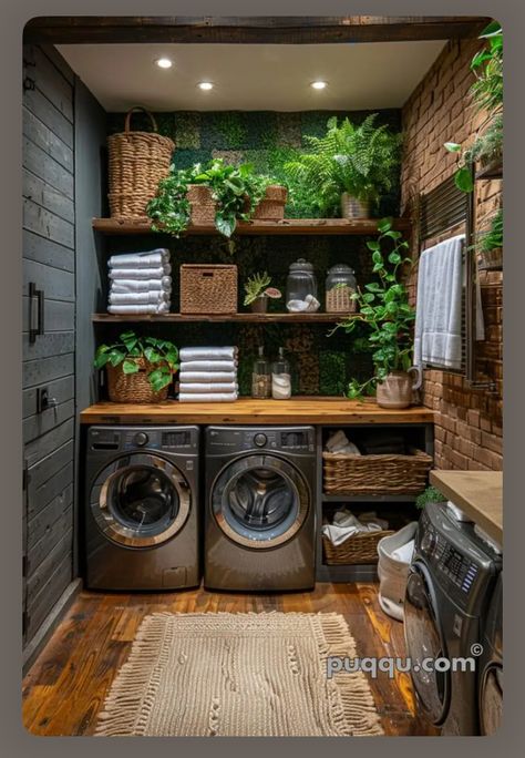 Boho Utility Room, Rustic Utility Room Ideas, Boho Laundry Room, Small Laundry Room Design, Basement Laundry Room Ideas, Laundry Room Hacks, Small Laundry Room Makeover, Laundry Room Wall Decor, Homestead House