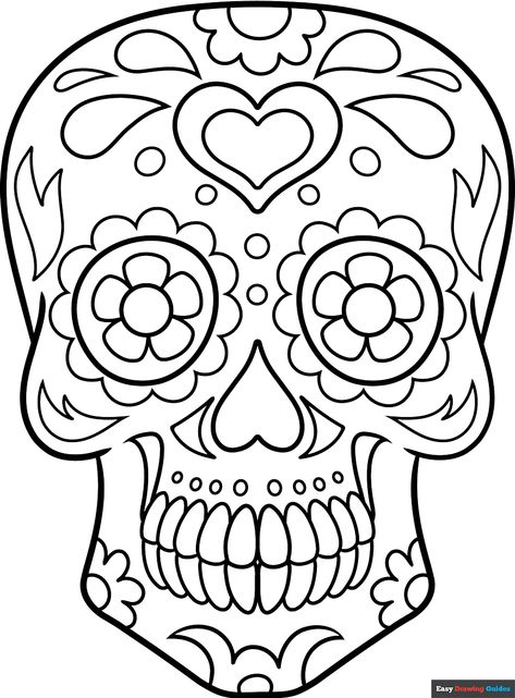 Free printable Dia De Los Muertos Skull coloring page Sugar Skull Printable Free, Sugar Skull Template Free Printable, Day Of The Dead Coloring Pages, Sugar Skull Design Pattern, Skull Coloring Pages Free Printable, Sugar Skull Template, Sugar Skull Coloring Pages, Sugar Skull Stencil, Scary Coloring Pages