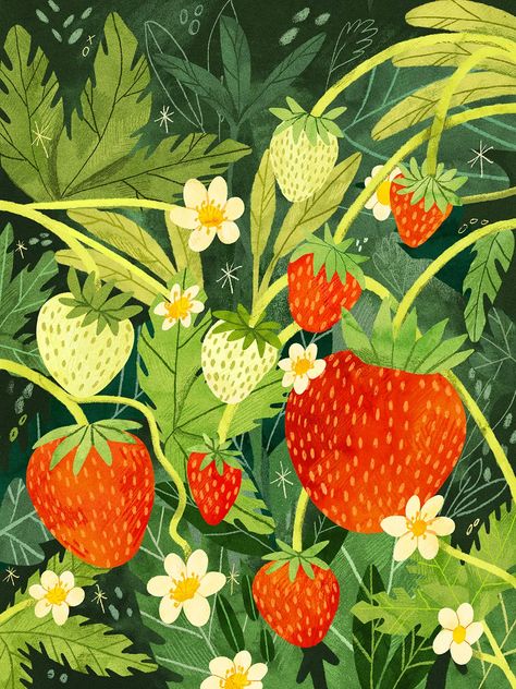 Arts Month, Strawberry Art, Strawberry Plants, Strawberry Fields, Illustrators On Instagram, Botanical Illustration, Mini Art, Flower Drawing, Strawberries