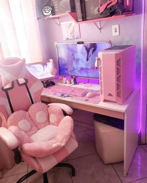 Purple Bunny, Gamer Room Decor, Otaku Room, Video Game Room Design, Bedroom Setup, Dekorasi Kamar Tidur, Computer Room, Gaming Room Setup, Cute Room Ideas