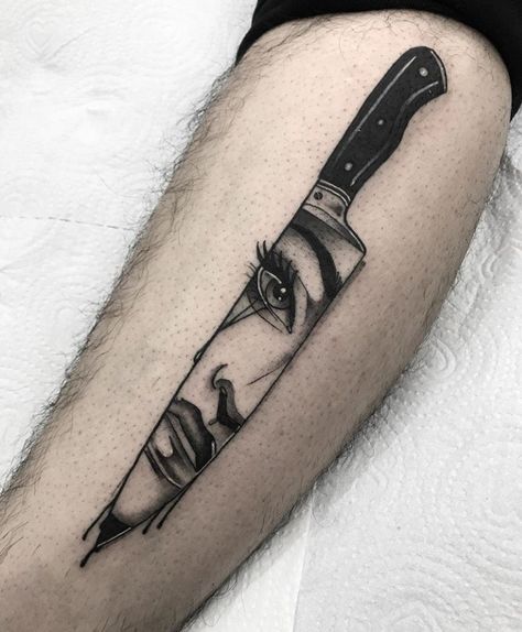 Black Filled Tattoo, Knife With Eyes Tattoo, Silent Hill Tattoo, Knife Tattoos, Cooking Tattoo, Ojo Tattoo, Hannah Tattoo, Shading Practice, Traditional Black Tattoo