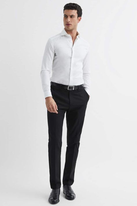 Black Oxford Shoes Outfit, Black Slacks Outfit, Black Slacks Men, Slacks Outfit, Black Trousers Men, Oxford Shoes Outfit, Black Oxford Shoes, Black Suit Men, White Shirt Outfits