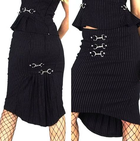 Vintage Lip Service Gangsta Pranksta Black & White Pinstripe Skirt Large Vintage Lip Service, Goth Vintage, 90s Goth, Gothic Clothes, Fishtail Skirt, Emo Outfits, Lip Service, Goth Outfits, Clothing Store