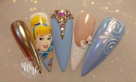 Disney Princess Nails Aurora, Cinderella Nail Designs, Cinderella Nails Designs Disney, Cinderella Nails Designs, Cinderella Nail Art, Cinderella Inspired Nails, Disney Princess Nail Art, Cinderella Nails, Princess Nail Art