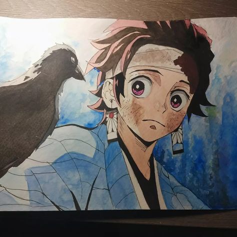 Demon Slayer Watercolor Painting, Demon Slayer Painting, Anime Canvas Art, Art Tools Drawing, Anime Canvas, Small Canvas Art, Art Tools, Watercolor Drawing, Epic Art