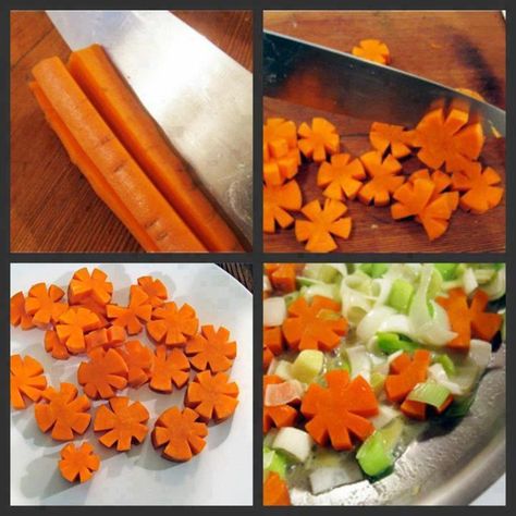 Dress up your soup and salads with these easy carrot flowers. Carrot Flowers, Decorações Com Comidas, Soup Dish, Creative Food Art, Vegetable Carving, Food Carving, Fruit Carving, Food Garnishes, Flower Food