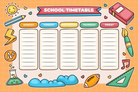 School timetable planner Vectors, Photos and PSD files | Free Download School Timetable Design Ideas, School Time Table Ideas, School Time Table Template, Class Timetable Ideas, Time Table Design School Chart, Time Table School, School Timetable Design Aesthetic, Time Table Ideas, Time Table Design