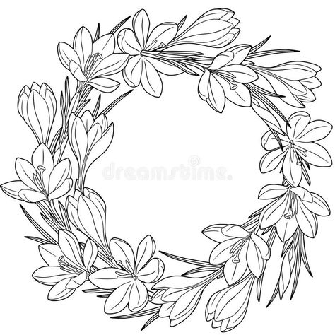 Doodle Coloring Page, Spring Flower Wreath, Draw Vector, Vector Doodle, Wreath Drawing, Vector Elements, Doodle Coloring, Floral Drawing, Hand Draw