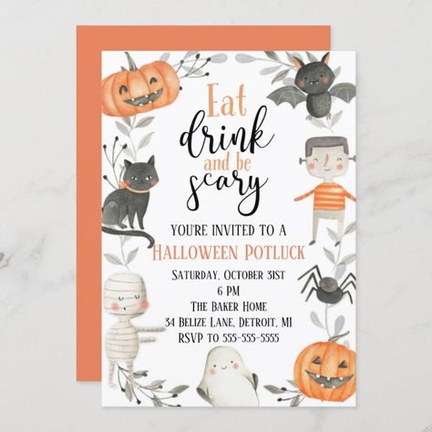 Halloween Potluck Party Invitation - halloween invitations wbg Potluck Party Invitations, Halloween Potluck, Cupcakes Graduation, Halloween Birthday Party Invitations, Event Balloons, Food Beautiful, Graduation Art, Fall Baby Shower Invites, Gift Photography