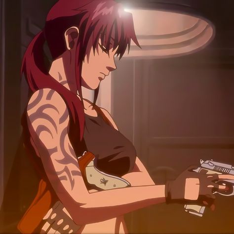 Anime Gym Girlies, Revy Black Lagoon Fanart, Revy Fanart, Revy Black Lagoon Pfp, Black Lagoon Pfp, Debut Decorations, Black Lagoon Revy, Revy Black Lagoon, Black Lagoon Anime