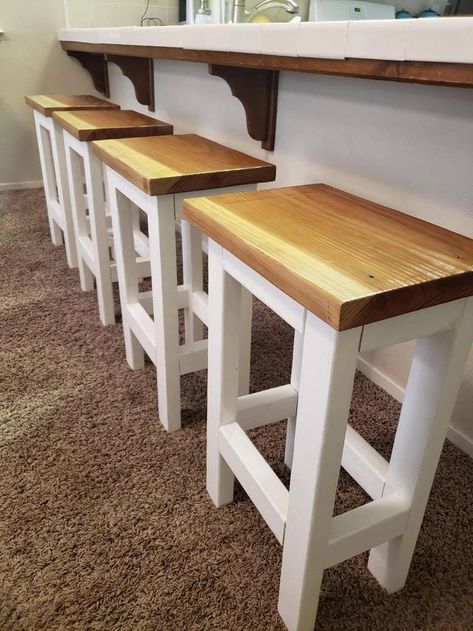 Stools For Kitchen Island Diy, 2x4 Bar Stools, Diy Wooden Bar Stools, Diy Stools Wooden Easy, Diy Wood Bar Stools, Homemade Bar Stools, Simple Bar Stools, Diy Barstools, Bar Stools Diy