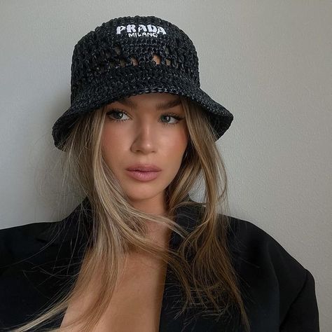 H A N N A S C H Ö N B E R G on Instagram: "Excited for a new week?" Prada Hat, Bucket Hat Outfit, Leni Klum, Designer Bucket Hats, Straw Bucket Hat, Hat Outfit, Fashion Cap, Casual Cap, Fisherman Hat