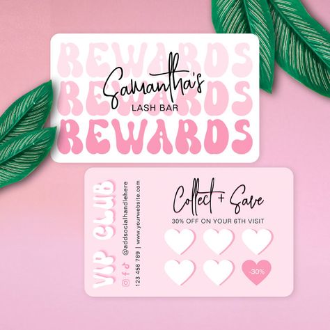 Loyalty Business Cards, Pink Brand Aesthetic, Nail Graphic Design, Punch Card Design, Pink Salon Aesthetic, Aesthetic Business Cards, Modern Beauty Salon, Studio Lash, Loyalty Card Design