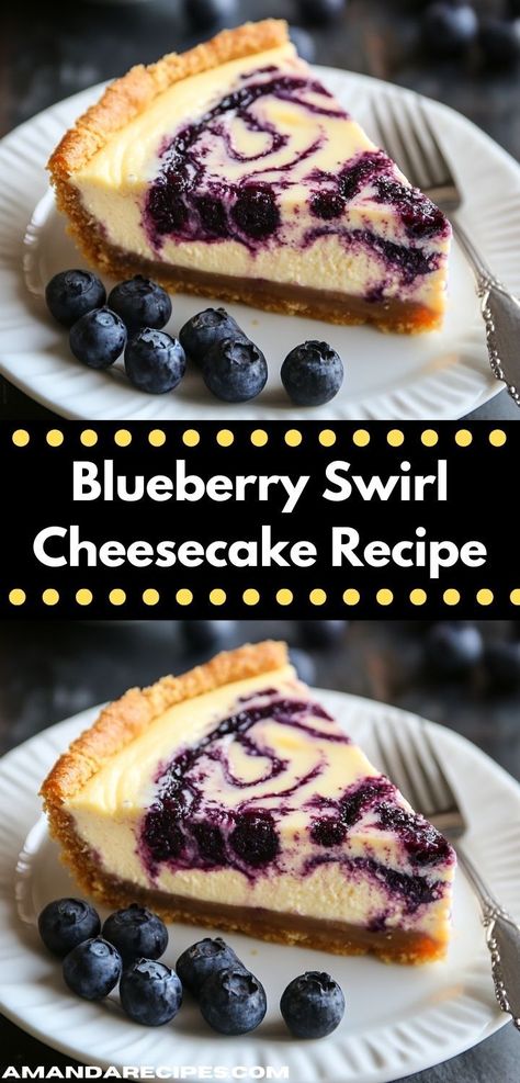 Searching for a family-friendly dessert idea? This Blueberry Swirl Cheesecake Recipe is not only delicious but also easy to make, ensuring everyone can enjoy a slice of homemade goodness any day of the week. Assorted Cheesecake, Fruity Cheesecake, Blueberry Swirl Cheesecake, Dessert Ideas Simple, Cheesecake Ideas, Blueberry Cheesecake Recipe, Rich Cheesecake, Swirl Cheesecake, Blueberry Topping