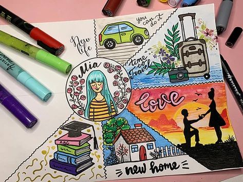 Vision Board Drawing, Dream Board Examples, Vision Board Project, Creative Vision Boards, Making A Plan, Vision Board Diy, Board Drawing, Create A Vision Board, Vision Board Examples