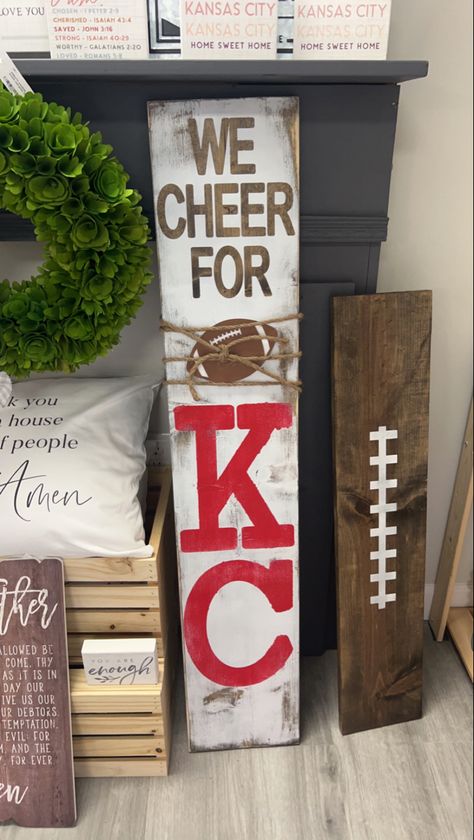 Kansas City Chiefs Decorations, Chiefs Porch Sign, Diy Chiefs Decor, Kansas City Chiefs Door Hanger, Chiefs Decor, Chiefs Sign, Kansas City Chiefs Craft, Porch Sitters, Chiefs Crafts