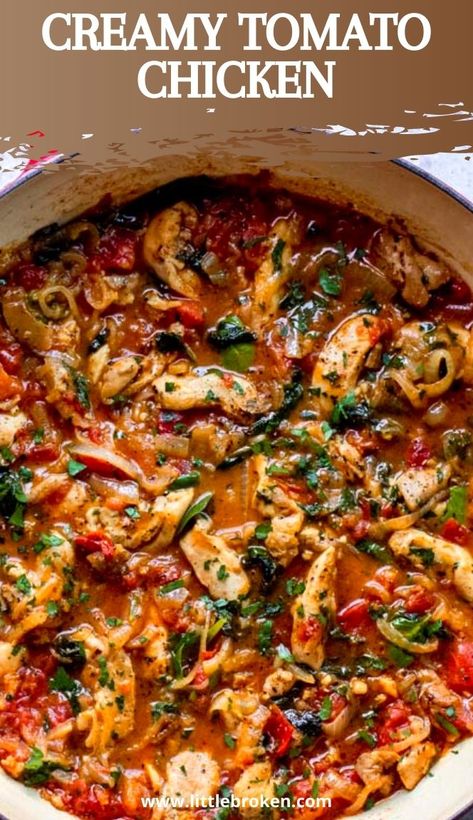 Tomato Chicken Recipe, Creamy Tomato Chicken, Recipes With Diced Tomatoes, Recipe Using Tomatoes, Chicken Recipes With Tomatoes, Recipe With Spinach, Tomato Chicken, Chicken And Cabbage, Diced Tomatoes